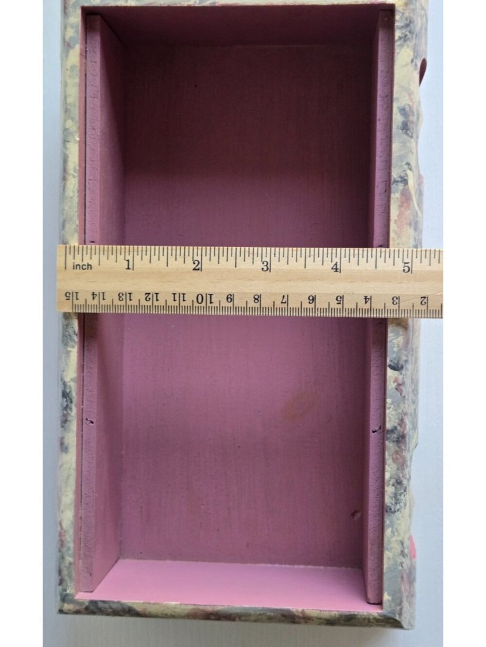 Painted Folk Art Wooden Box with Lid Heart Roses Blue Pink Faux Marble Finish - Picture 10 of 14
